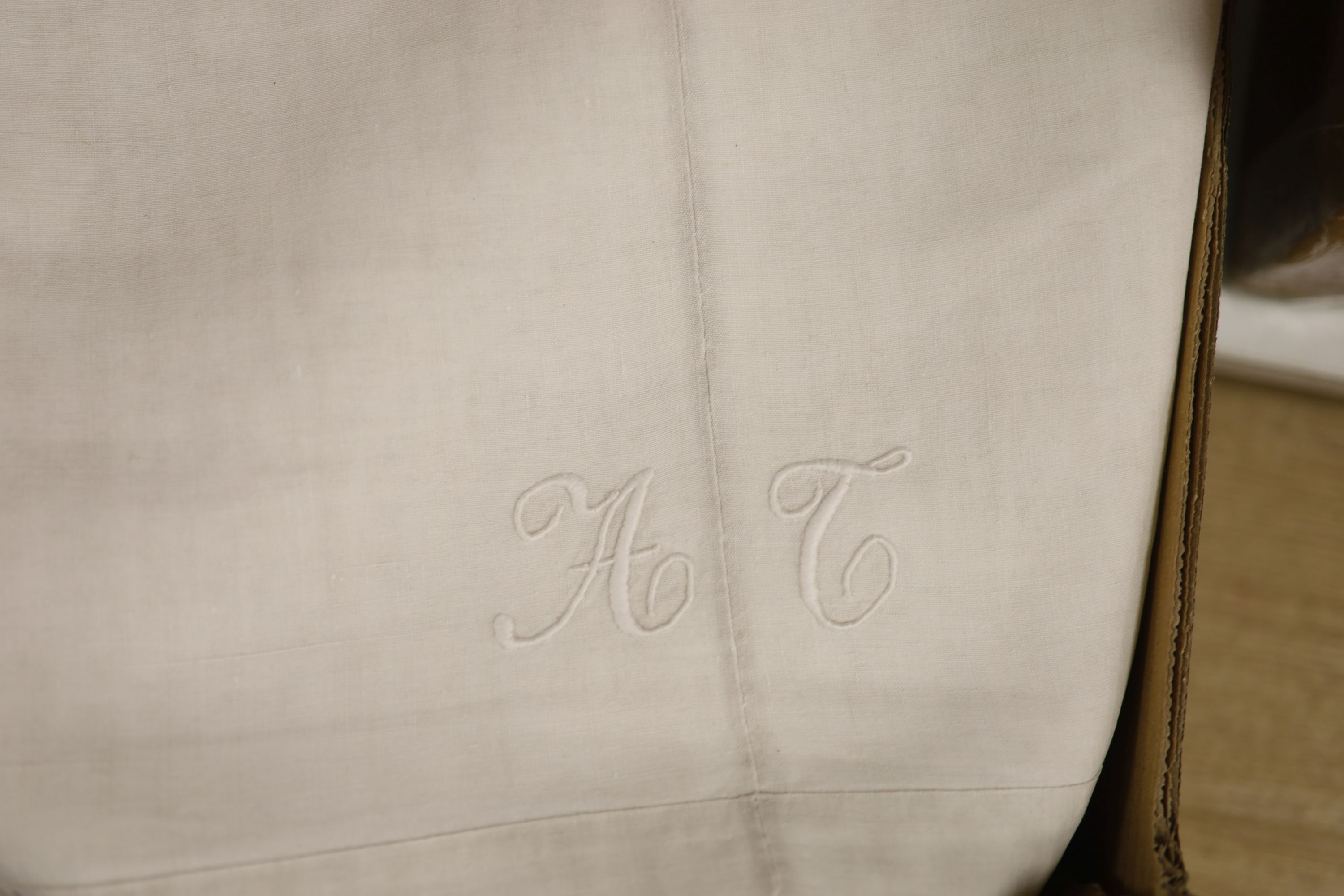 Five monogrammed French linen sheets